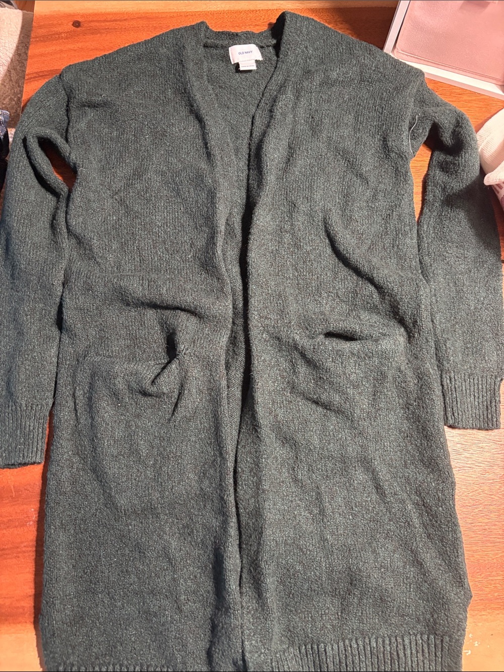Old Navy Women's Long Open-Front Cardigan in Dark Green